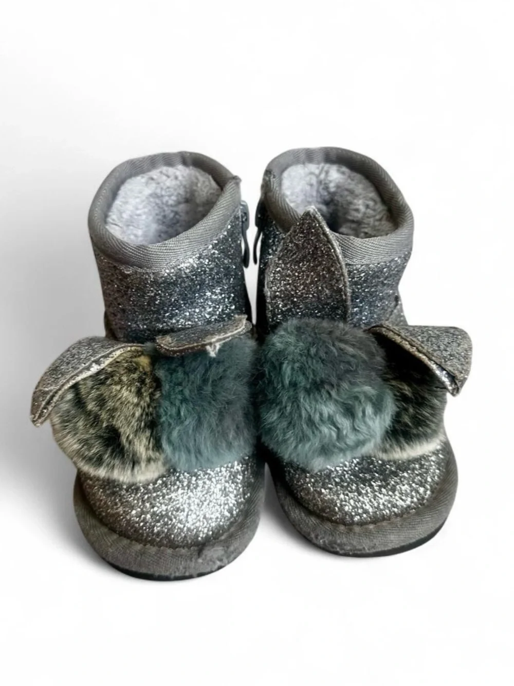Paliament Silver glitter bunny winter boots with fur